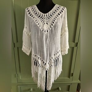 Boho Crochet Fringe Tunic Cover-Up